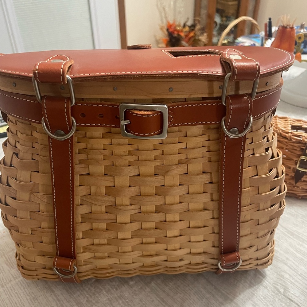 Authentic Longaberger fishing creel basket set